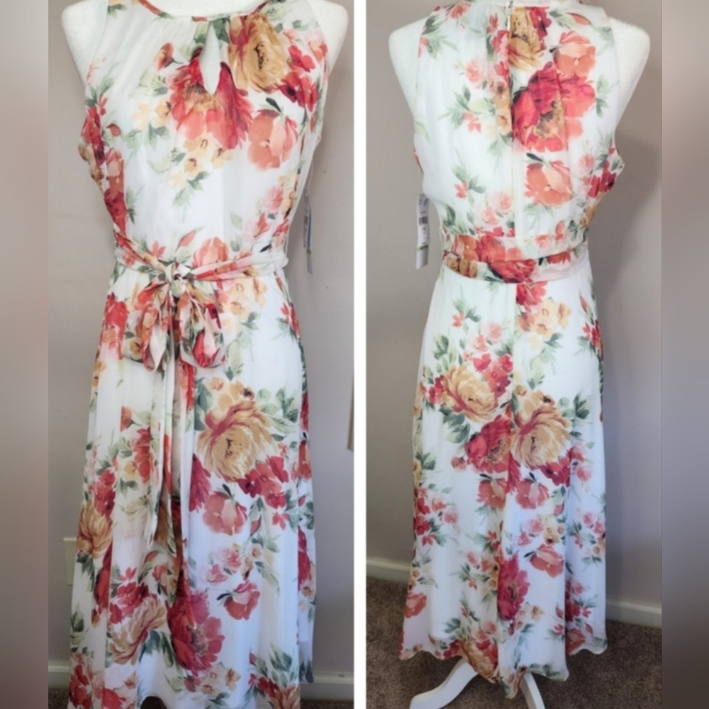 R&K Wedding guest Peach Floral Shift Maxi Dress Sleeveless Size 4💕